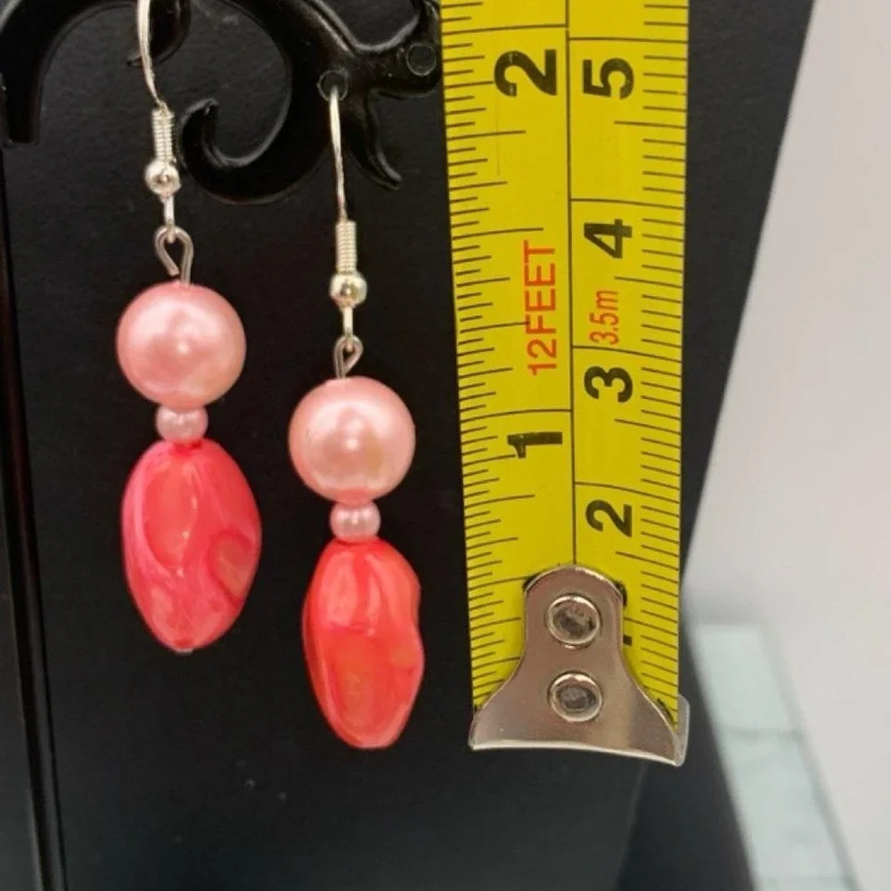 Pink Lucite and faux pearl earrings